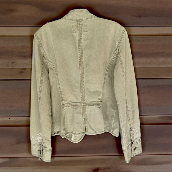 Nautica Jeans Military Olive Jacket L Embroidered Floral Cotton 90s Vintage - Picture 6 of 6